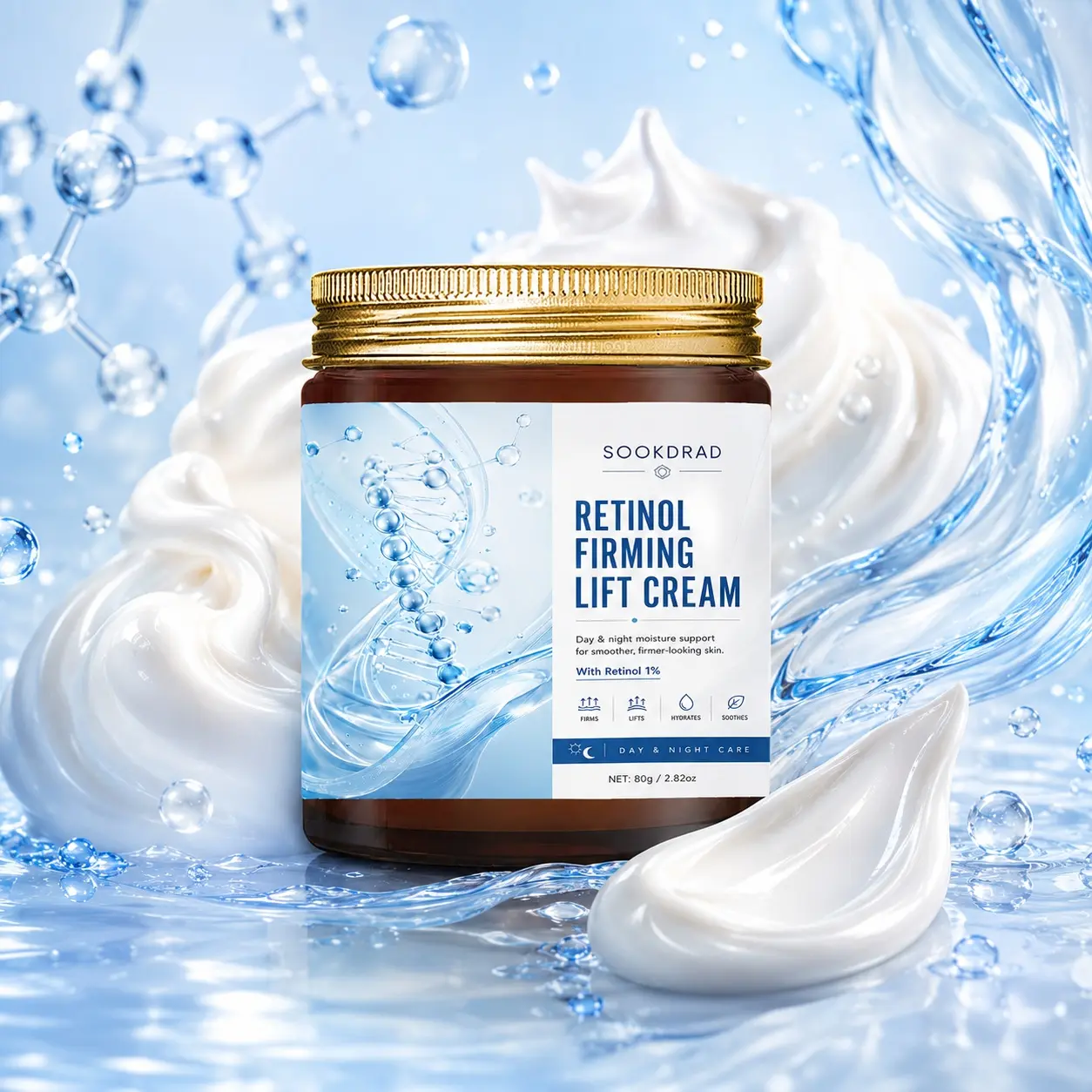 Retinol Firming Lift Cream, Contains 1% Retinol, Firming, Lifting, Hydrating, Soothing, Day Night Skincare, Skin Moisturizer, 80g