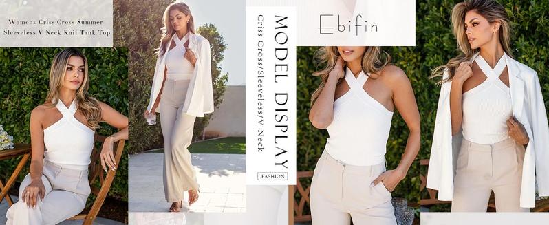 Imily Bela Womens Criss Cross Halter Sweater Vest Tops Summer Sleeveless Pullover Casual Lightweight V Neck Knit Tank Top Black Minimalist tank tops