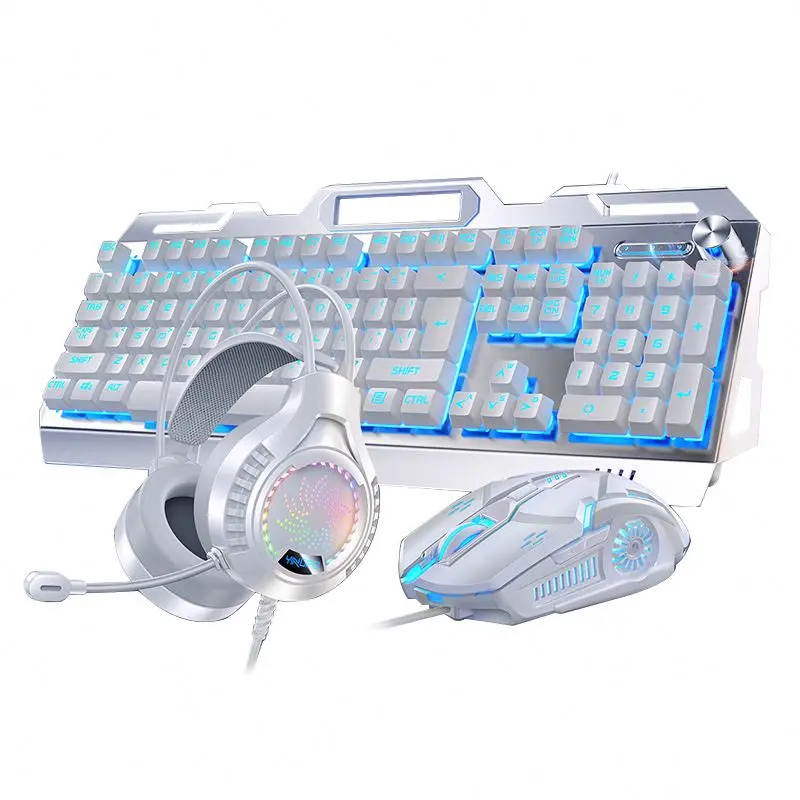 New Arrival Wired 104-Button Mechanical RGB Backlit Gaming Keyboard, Mouse, Headset Combo with Aluminium Frame, Full Keys, 3 Keys Function, Wrist Rest for Desktop PC Gaming Accessories