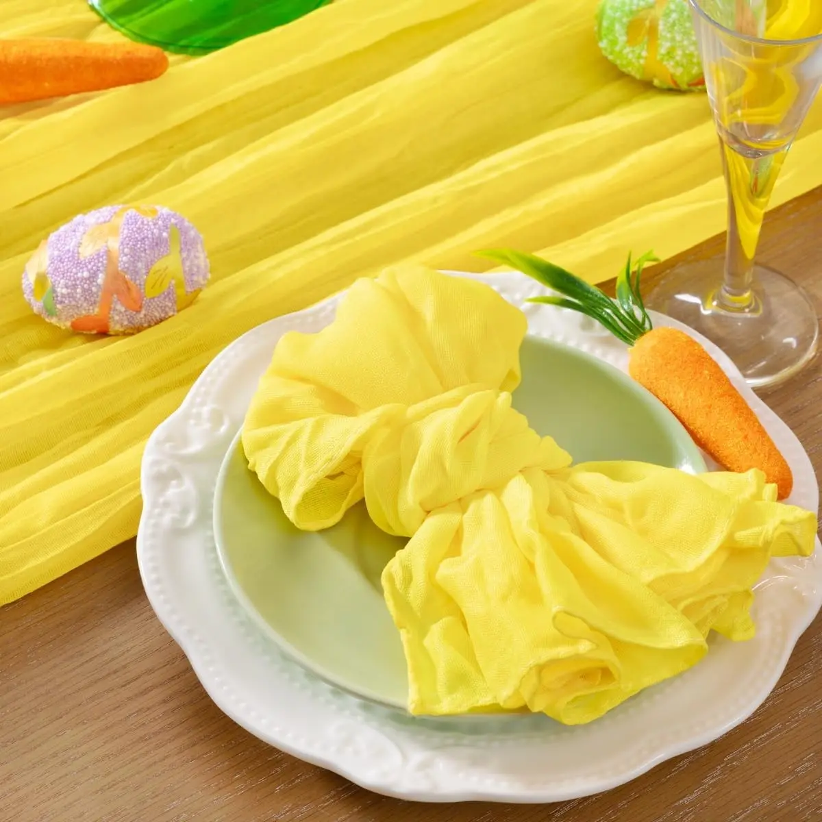 DeZerlor 50 Pack Lemon Yellow Cheesecloth Dinner Napkins, 21x21 Inches Bulk Summer Cloth Napkins for Wedding Bridal Shower Baby Shower Parties