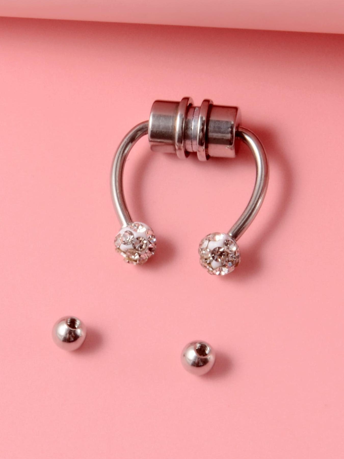 Body No Piercing Jewelry, Magnetic Nose Rings with Rhinestone Decorated Replacement Head, Magnetic Nose Cuff for Men & Women, Spiral Nose Ring