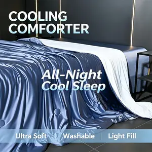 Double Sided Silky Cooling Summer Comforter, Breathable Satin Bed Blanket, Lightweight Thin Quilt Duvet for Hot Sleepers, King Queen Twin Full Sizes
