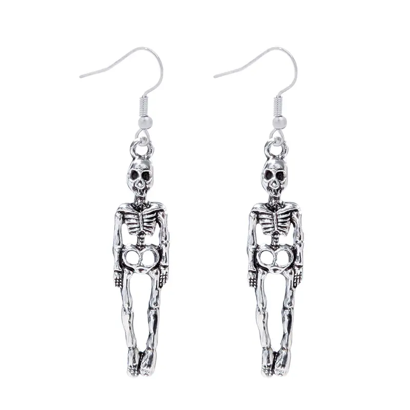 Halloween Vintage Articulated Skeleton Dangle Earrings, Gothic Metal Drop Jewelry For Women, Decorative Accessory For Costume Parties, Holiday Themed Gift For Festival Gathering Occasions