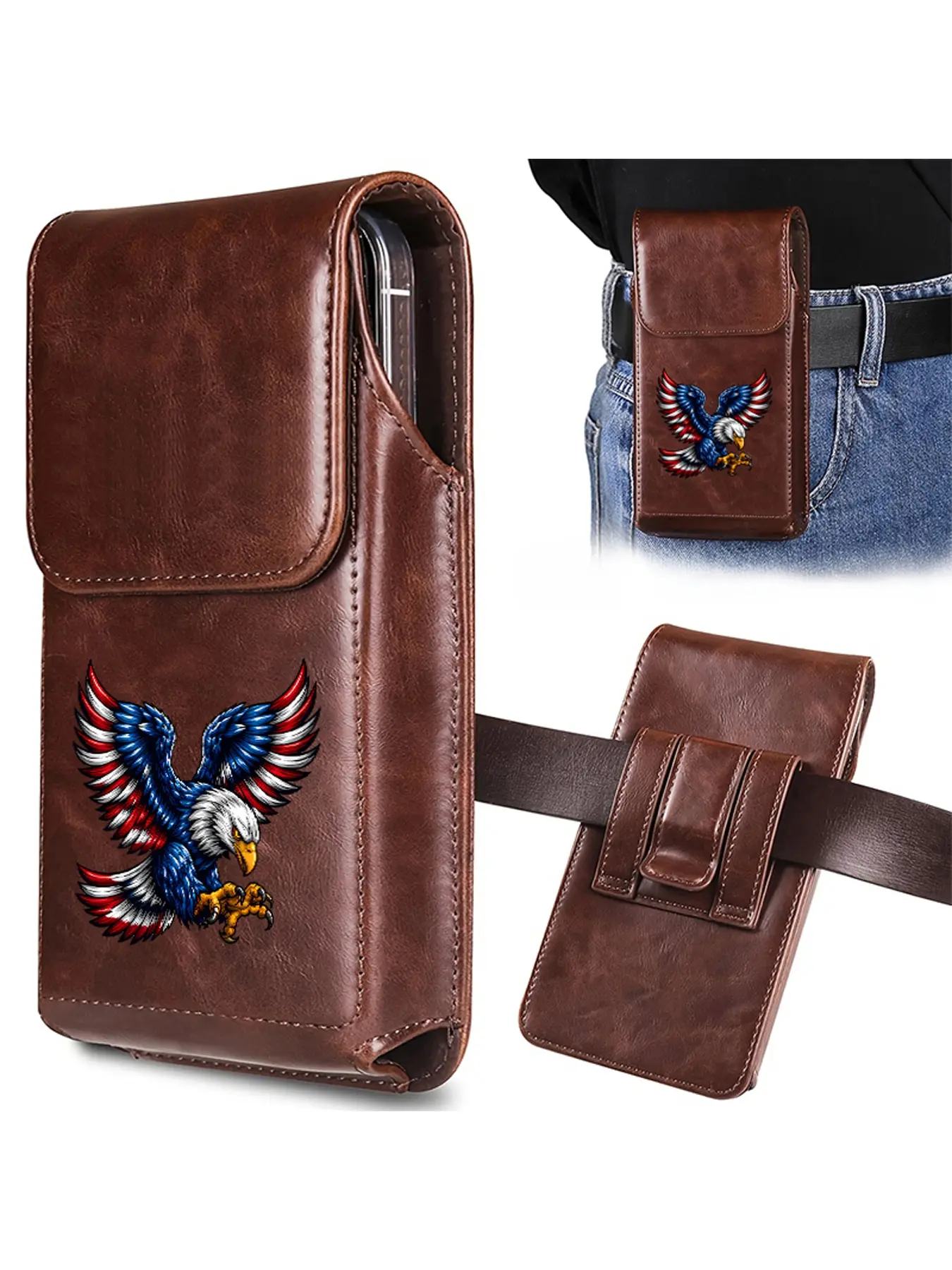 1 American Bald Eagle Men's Waist Pack Patriotic Retro Style Belt Storage Bag 2D Flat Printing Portable Storage Bag, Christmas/Thanksgiving/Halloween/Birthday!