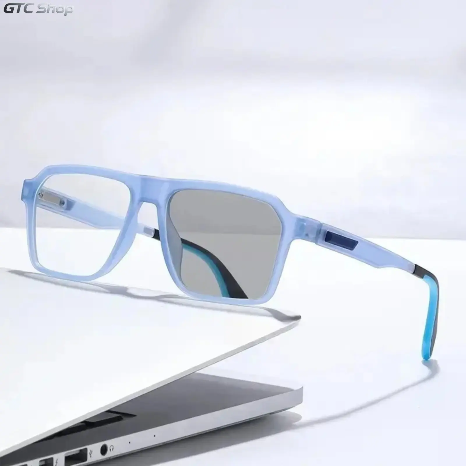 Anti-Blue Light Photochromic Myopia Blue Light Glasses - Spring Hinge, Non-Slip Sturdy Frame, Color Changing Lenses, Comfortable Fashion Sports Eyewear for Office, Outdoor Wear