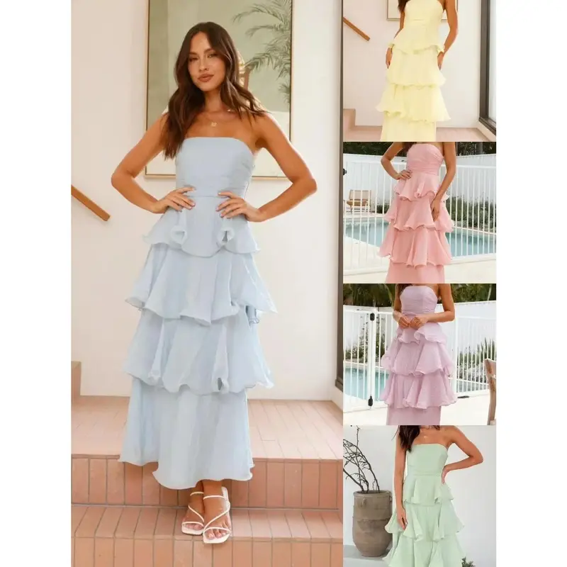 2025 Summer New Sexy Fashion Tube Top Backless Cake Dress Casual Womenswear Formal Basic Gifts  Gifts