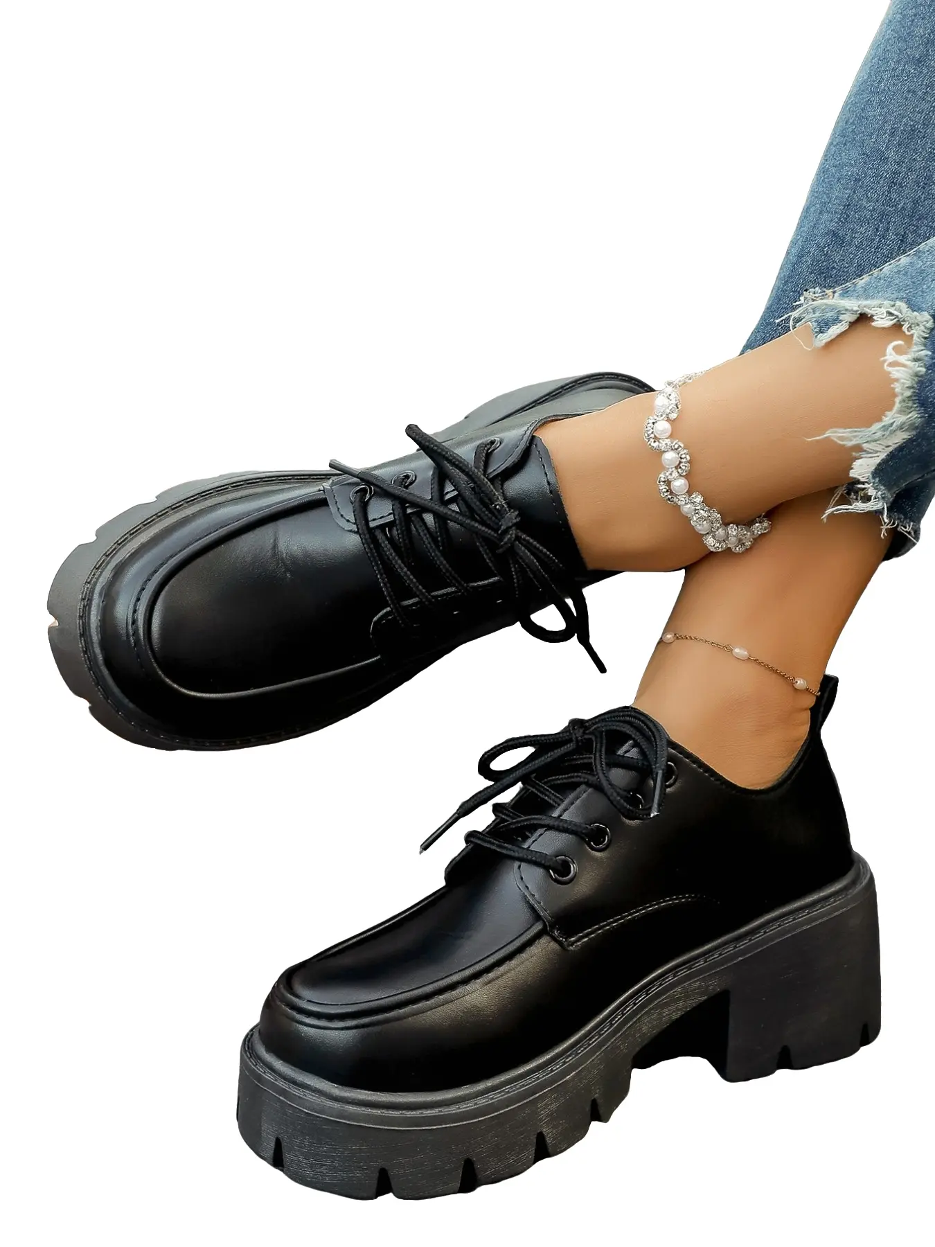 Women's Casual Leather Oxford Shoes, Solid Color Less Than Ankle Height, All-Season Rubber Sole, Versatile Office & Daily Wear