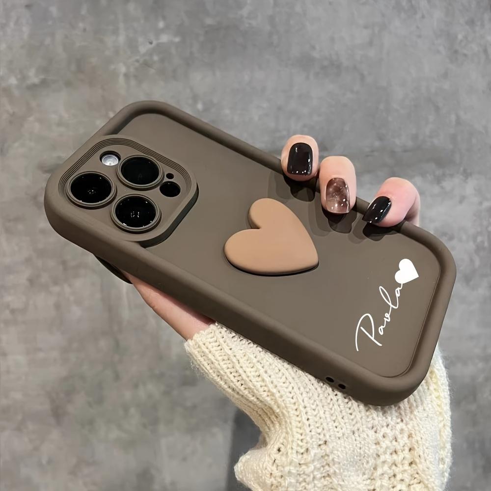 Personalized Custom Big Letters Customized Name Minimalist Anti Fall Phone Case Compatible With iPhone 17 E Air Pro ProMax iPhone16 15 14 Plus 13 12 Mini 11 X XS XR Luxury Acrylic 3D Love Heart Soft Pattern DIY Shockproof Gift