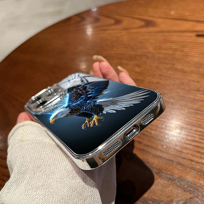 Lightning Eagle personalized pattern glass electroplated phone case with lens protection, suitable for iPhone 17 16 15 14 13 12 11 pro max