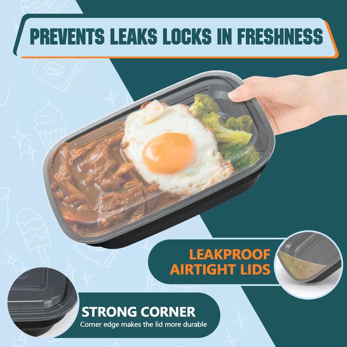 50-Pack Leak-Proof Rectangular Bento Boxes with Lids, Reusable Plastic Food Storage Containers, Stackable Design, Easy Kitchen Organization, Food Storage Set, Reusable Snack Containers