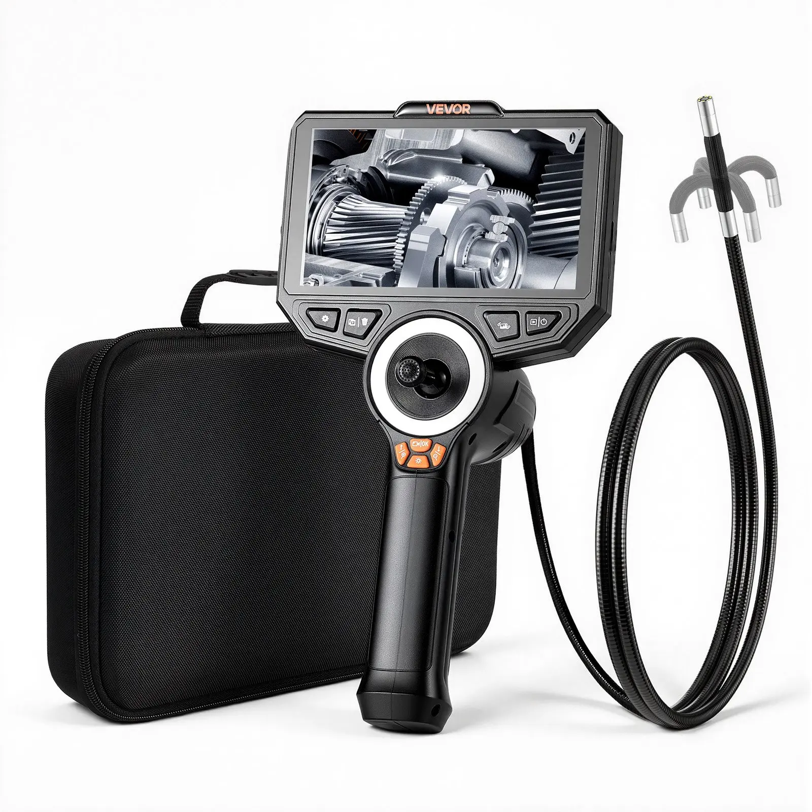 VEVOR 360° Articulating Endoscope with Light, 4-Way 180° Rotation Borescope, 0.24-Inch Camera Head, 6 Inch HD IPS Screen, 1920x1080 Resolution, 7000mAh Battery, IP67 Waterproof, SD Card Compatible for Automotive Inspections, Batteries, 4.9 Ft Flexible Sna