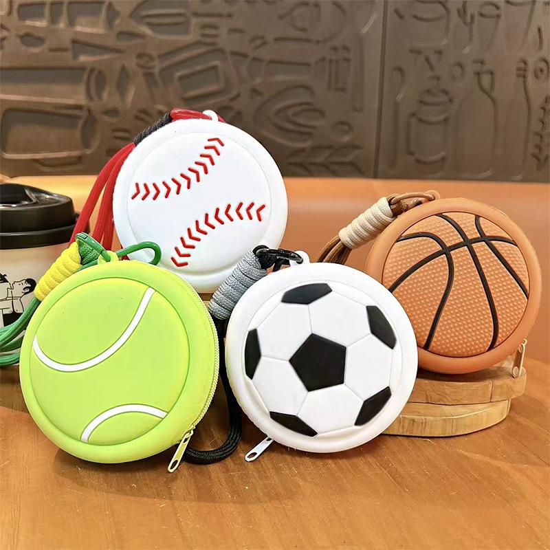 Sport Series Basketball Silicone Coin Purse, Mini Earbud Storage Bag with Keychain