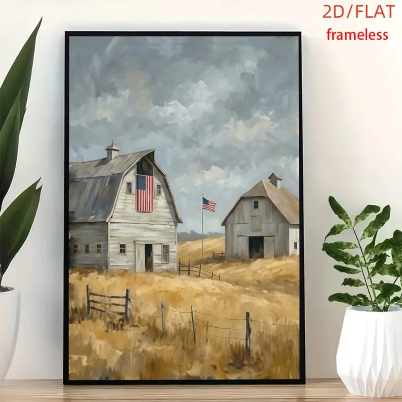 frameless American Country Barn Decor Poster Art Decor Print Poster, Wall Art for Living Room, Bedroom, Office, Dining Room & Bar, Perfect Gift & Home Decor, 12in x 16in