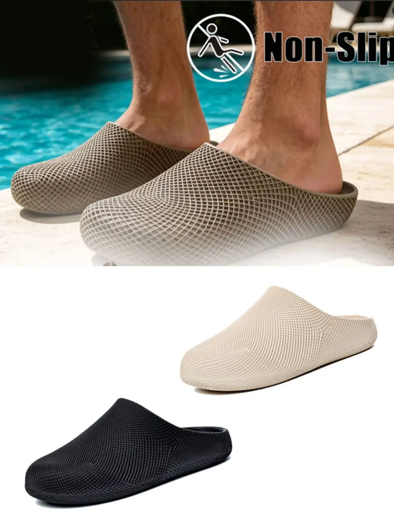 Men's Breathable Work Sandals, Summer Slip-On Non-Slip Kitchen Safety Shoes, Lightweight Indoor Outdoor Gardening Slippers