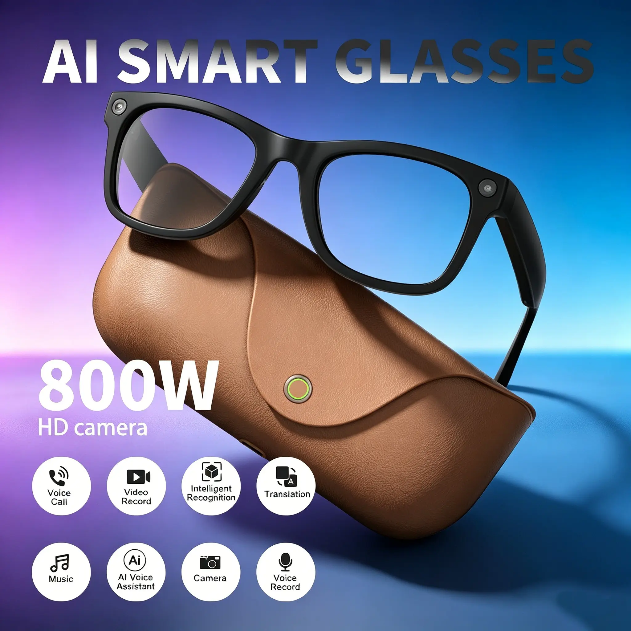 2026 new MT5 Ultra intelligent AI glasses, high-definition camera, video recording, voice calling, with portable charging case, intelligent AI translation glasses music playback and anti blue light sunglasses function, suitable for outdoor daily explorati