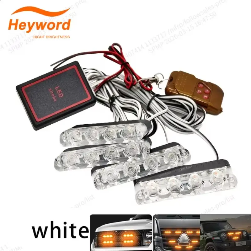 Heyword 12V High-Intensity Vehicle Network Light - One to Four Clip Style Car Grill Light Featuring  Remote Control Operation