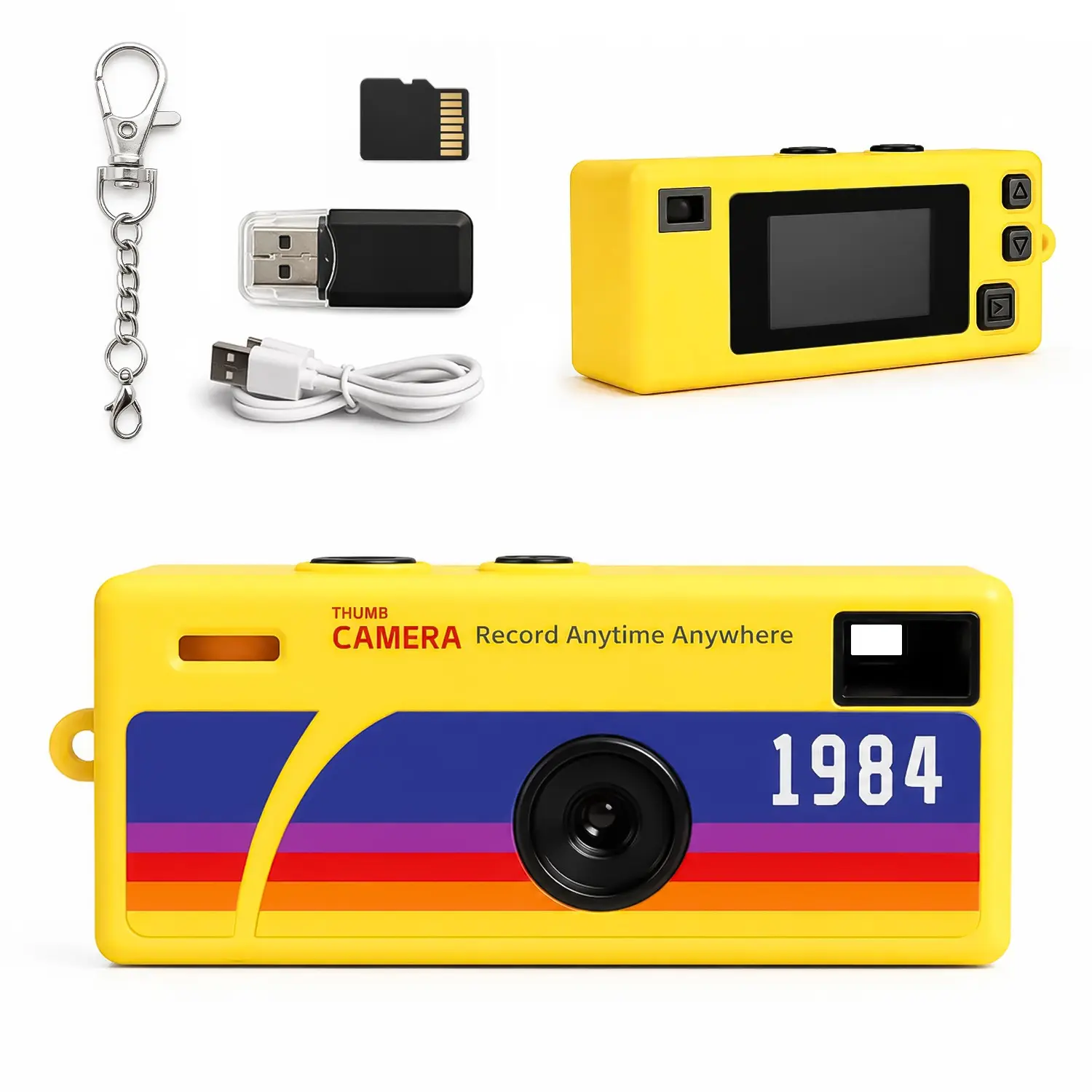 Compact Thumb Camera with Memory Card and Reader, Keychain Camera, Wearable Recording Camera, Portable Camera, Student Outdoor Sports Camera, Kids Pocket Camera, Rechargeable