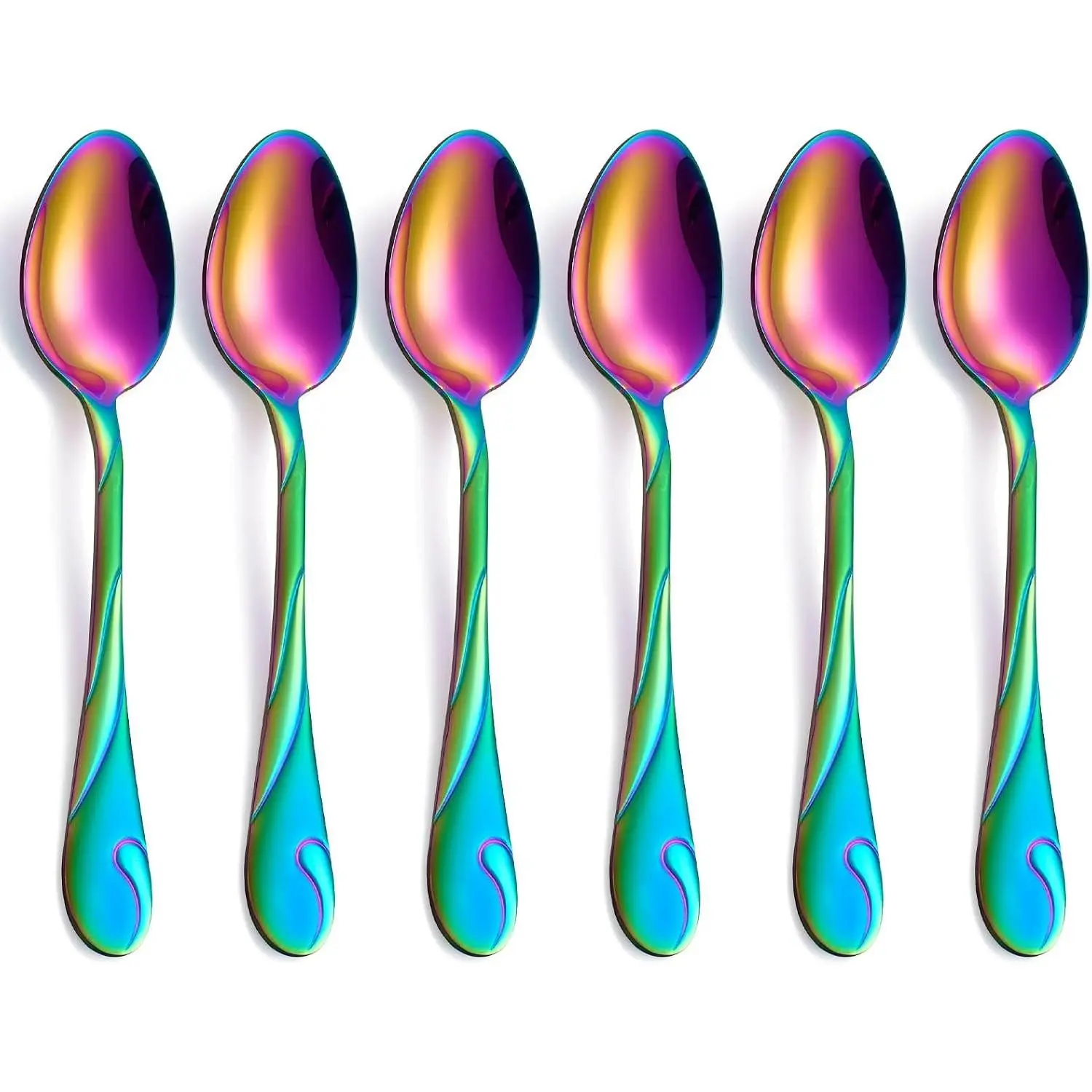 6-Piece 7.6-inch Stainless Steel Shiny Rainbow Dinner Soup Table Spoons Set Dishwasher Safe Silverware