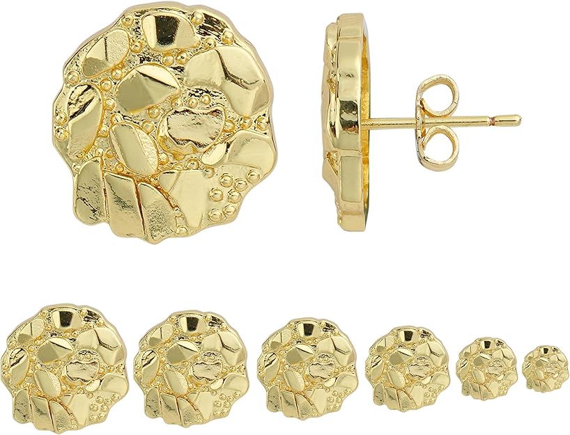 14K Gold Plated Round Nugget Stud Earrings, Textured Irregular Statement Studs, Trendy Earrings for Women