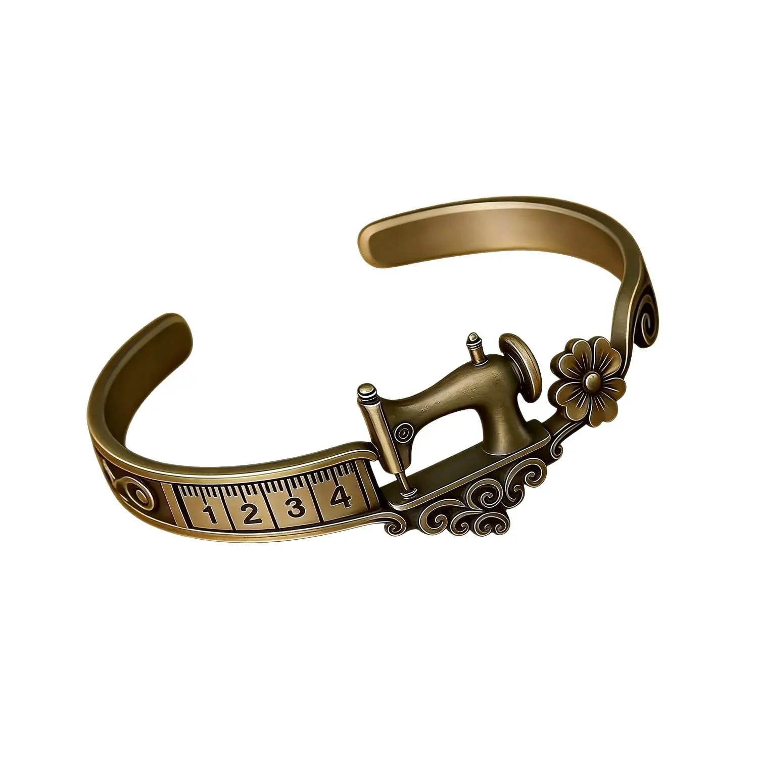 Sewing Machine Themed Bangle Bracelet for Women Vintage Sewing Charms Machine Open Bracelet Measuring Tape Detail Creative Artisan Gift Jewelry for Sewing Lovers Mother's Day Accessories