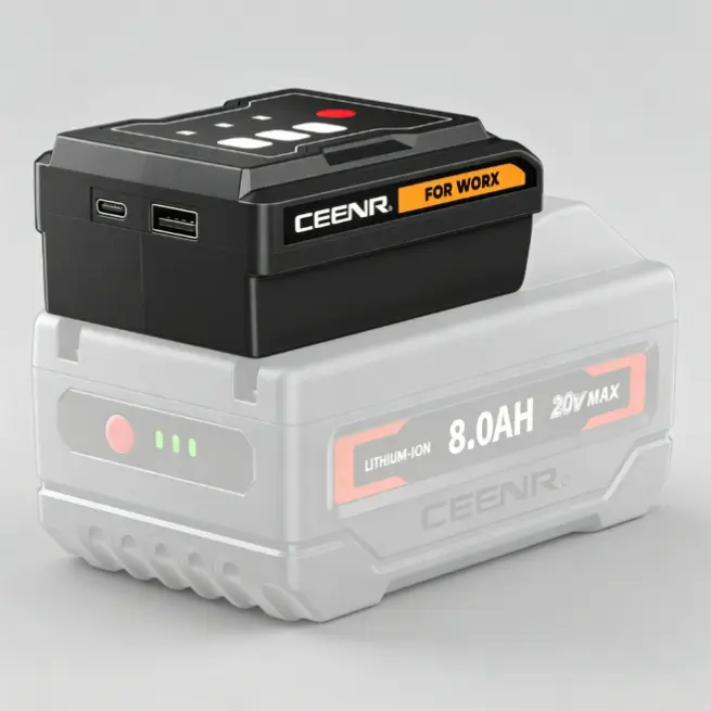 CEENR 20V USB Power Tool Battery Charger Adapter - Dual USB Ports, Integrated LED Lighting, Slip-In Design, Replacement Part for Worx WA3408 Fast Charging Port, Ceenr 20V Usb Battery Charger Adapter, Usb Battery Charger Adapter