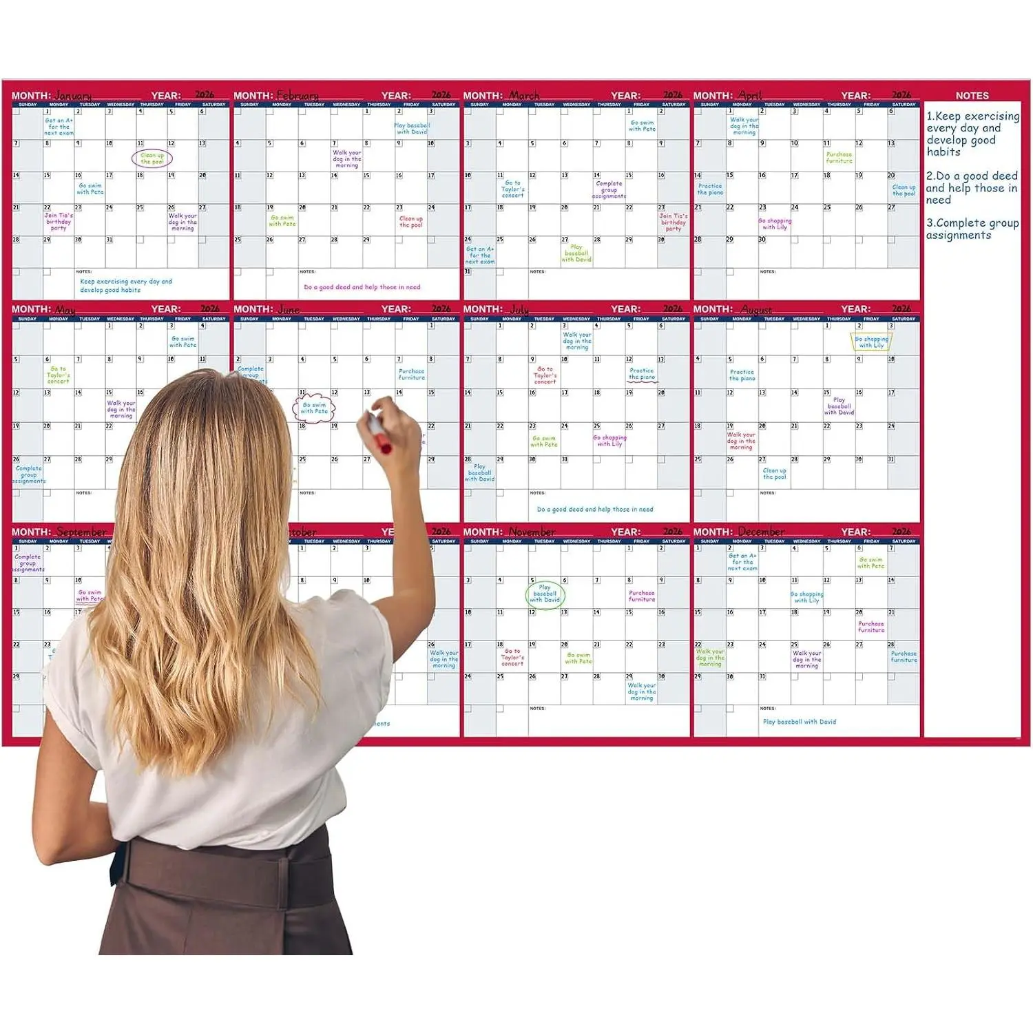 Large Dry Erase Calendar for Wall - Yearly Wall Calendar Dry Erase, 58" x 37" Undated Dry Erase Calendar,  Layout Wall Planner with 15 Round Stickers for , Office and Classroom