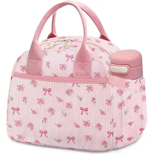 Insulated Corduroy Lunch Tote - Women's Thermal Lunch Bag, Durable Waterproof Oil-Resistant Spacious Handheld Food Bag for Work, Travel Must Haves, Lunch Bags For Women