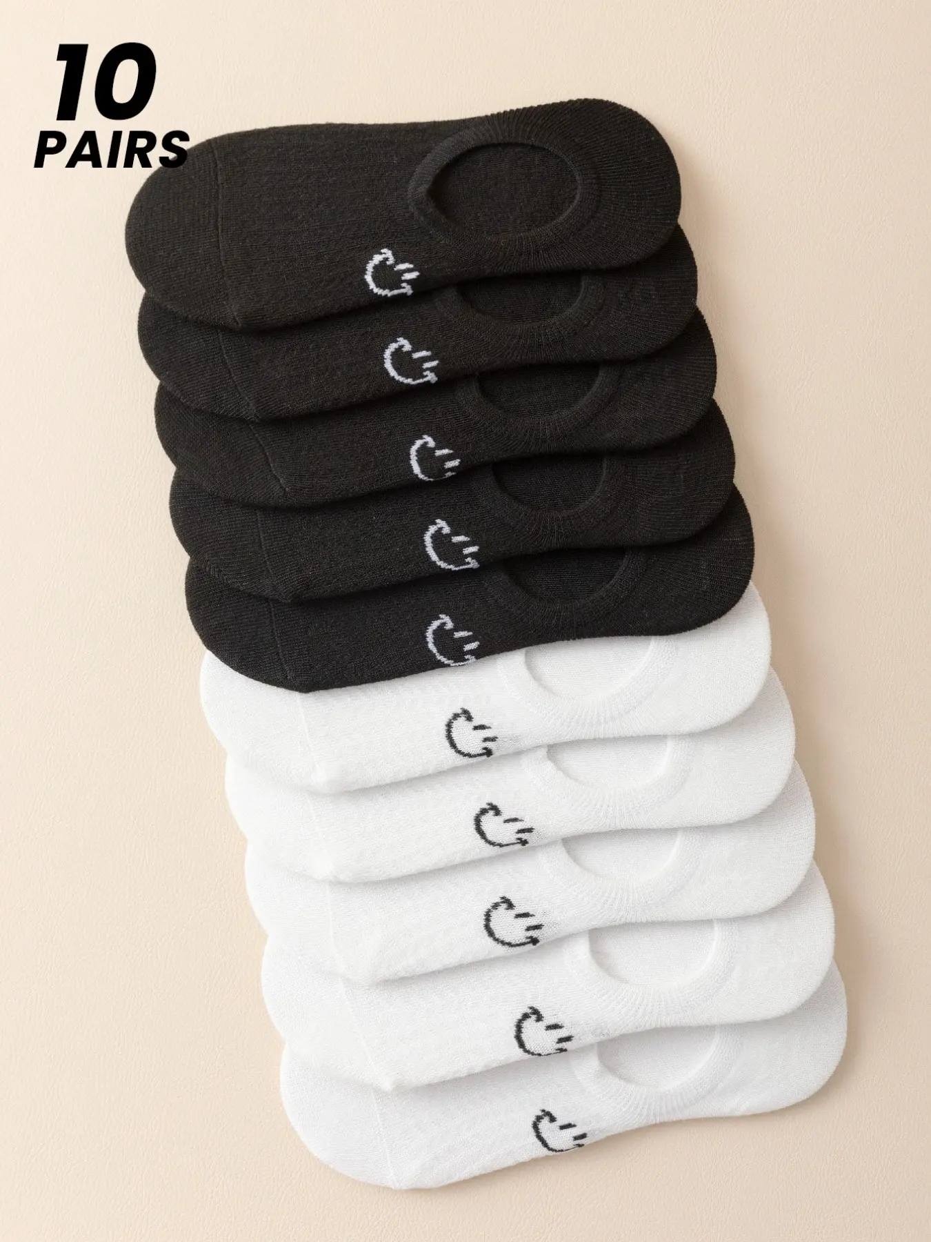10 Pairs Women's Casual Invisible Socks, Summer Sporty Boat Socks, Solid Color Knit Smile Socks, Breathable Non-Slip All-Season Comfort Set