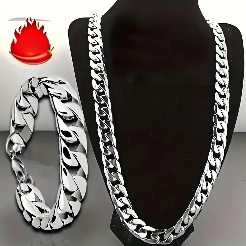 Men's 2-Piece Jewelry Gift Set – Stylish 7mm Cuban Chain Bracelet and Necklace Combo; made of high-quality stainless steel—durable and fade-resistant.