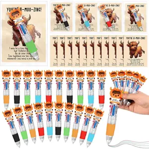 25 Sets Highland Cow End of Year Positive Gifts Multicolor Pens 4-in-1 with Support Cards Bulk Inspirational Party Favors Cna Week Gifts for Teachers Employee Coworker Staff Work Prizes