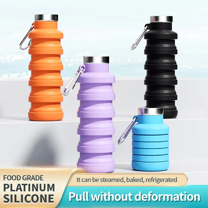 500ML Food-Grade Silicone Portable Compact Foldable Water Bottle - Collapsible Folding Cup for Running Fitness, Outdoor Sports