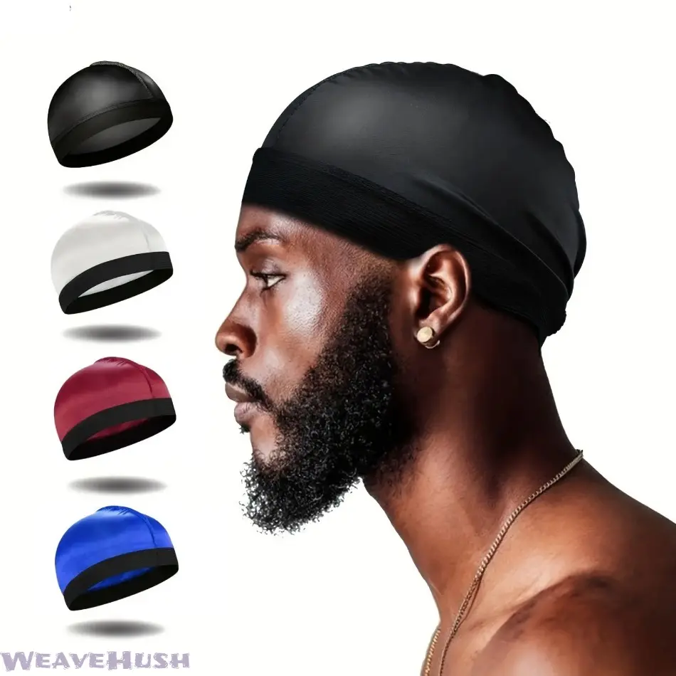 Men’s Satin Lined 360 Wave Dome Cap, Soft Imitation Silk Pirate Style Stretch Hair Protection Turban, Adjustable One Size Breathable Beanie for Daily Wear & Sleeping Hair Care