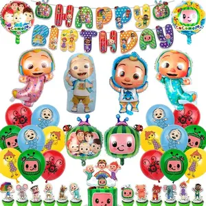 Cocomelon Balloons Watermelon Baby Cake Topper Birthday Banner Party Decoration Background Stickers Kid Boy Disposable Tableware