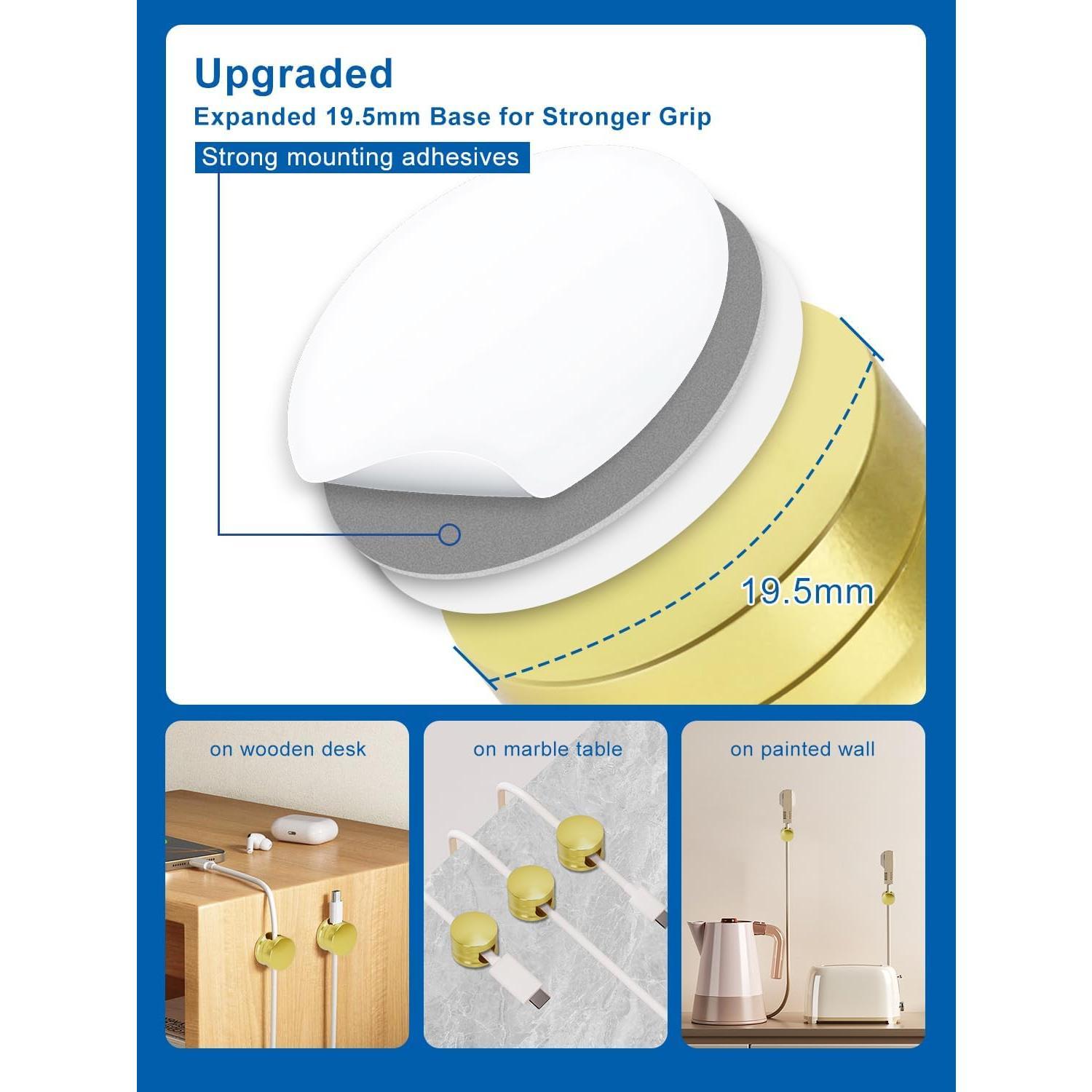 THE WELL KEPT 3 Pack Upgraded Cord Management Clips with Extra-Large Adhesive Base, Stronger Hold Phone Charger Holder for Nightstand,    Sticky USB Wire Organizer  Clips for Desk