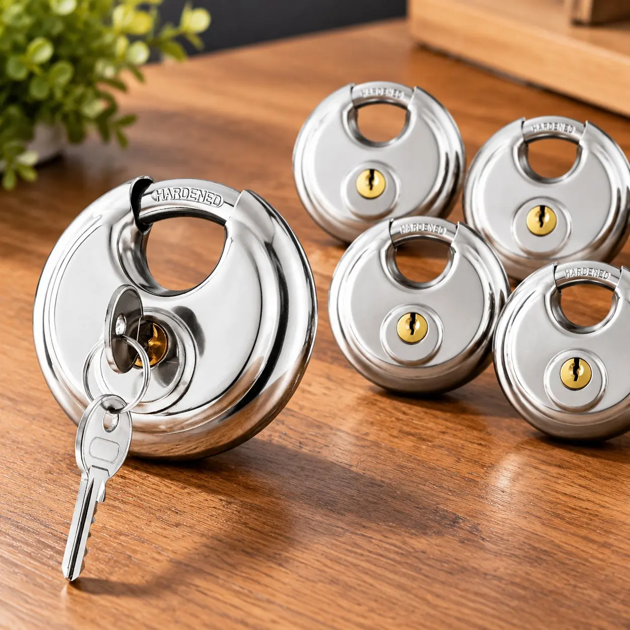 5-Pack Disc Padlocks Keyed Alike, 2-3/4 Inch Wide Stainless Steel 304 Round Locks, Waterproof & Rustproof with Brass Keys for Storage Units, Gates, Outdoor Sheds and FencesGift