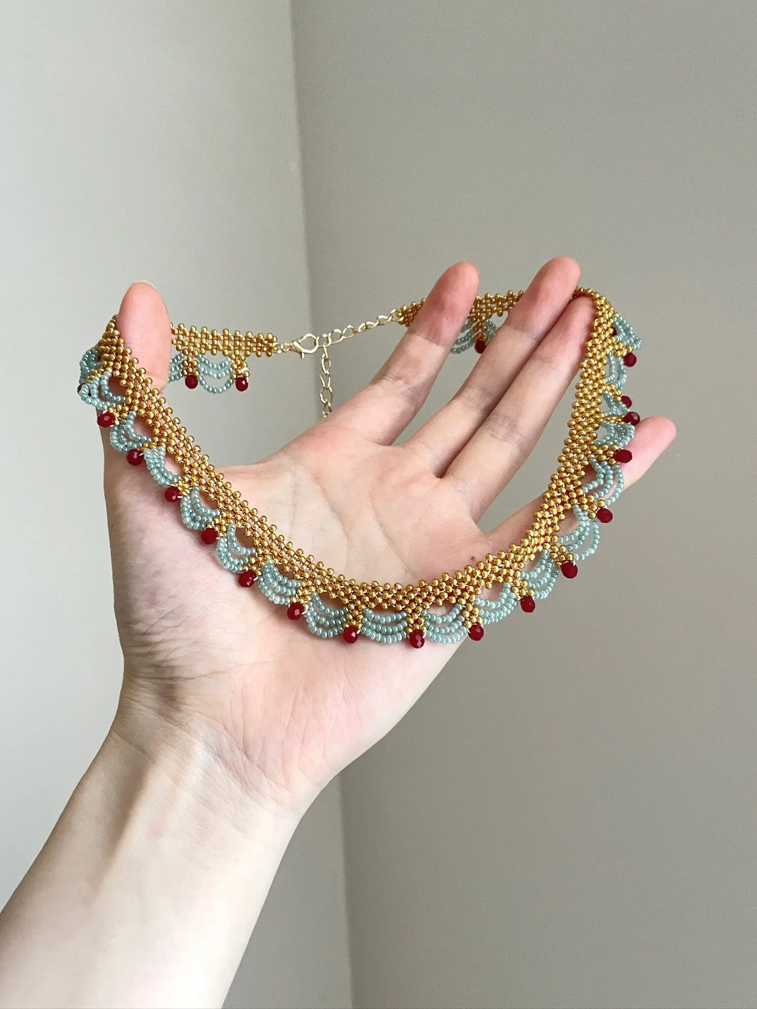 Vintage Court Style Blue Gold Handmade Beaded Choker Necklace, French Elegant Accessory, Perfect for Parties and Daily Wear, Ideal Gift for Women
