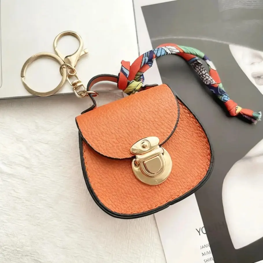 Women's Mini Saddle-Shaped Leather Coin Holder, Chic Sturdy Casual Sports Accessory with Scarf Strap-Keychain Wristlet, Compact Pouch for Keys-Cards-Earphones, Bag Decoration