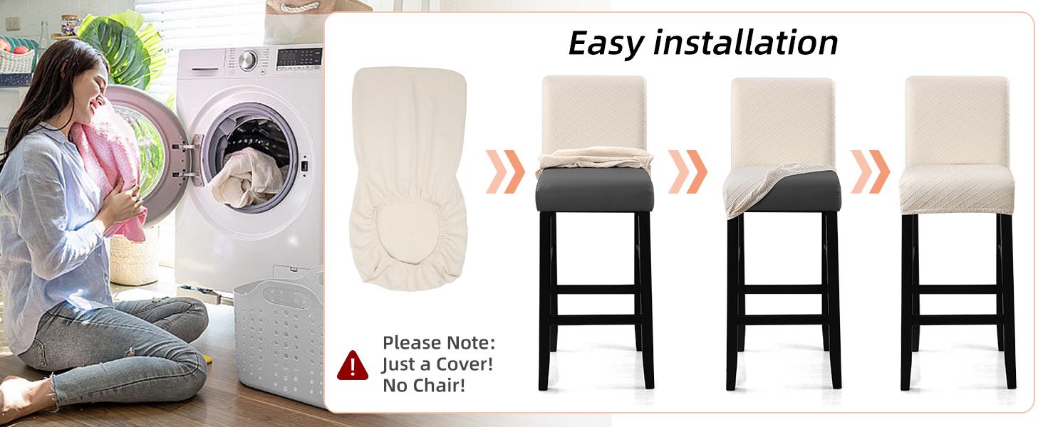 CRFATOP  Waterproof Bar Stool Covers 4 PCS, Stretch Chair Slipcover for Pub Tall Chair with Backs Counter Barstool Cover Removable Washable (Beige)
