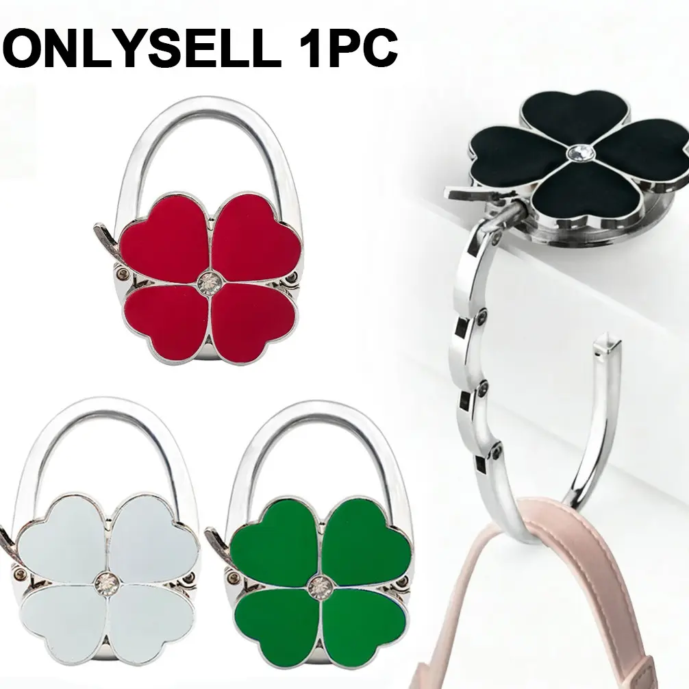 Purse Hook for Table, Four Leaf Foldable Purse Holder for Table, Portable Bag Holder Stand for Table - Folding Handbag Hanger | Hangs Almost Anywhere  (White and Black) Bags Holder