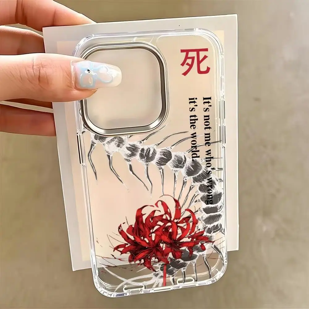 Anime cool Tokyo Ghoul Phone Case For iPhone17 16 15 14 13 12 11 Pro Max Plus Chrome Button Camera Ring Transparent Case