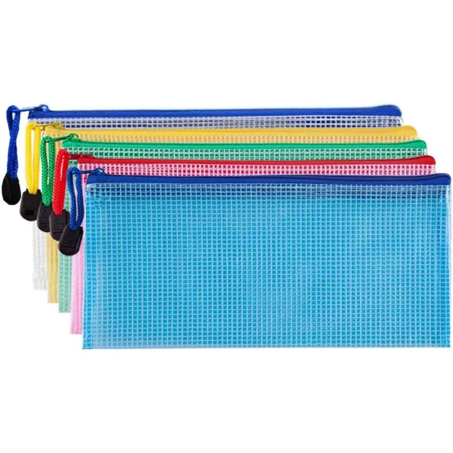5 count Zipper Pouch Bags Receipt Holder Organizer for Documents and Envelopes | 5 different color, 9*3.45inch size,  transparent PVC material, , office, school and everyday storage needs