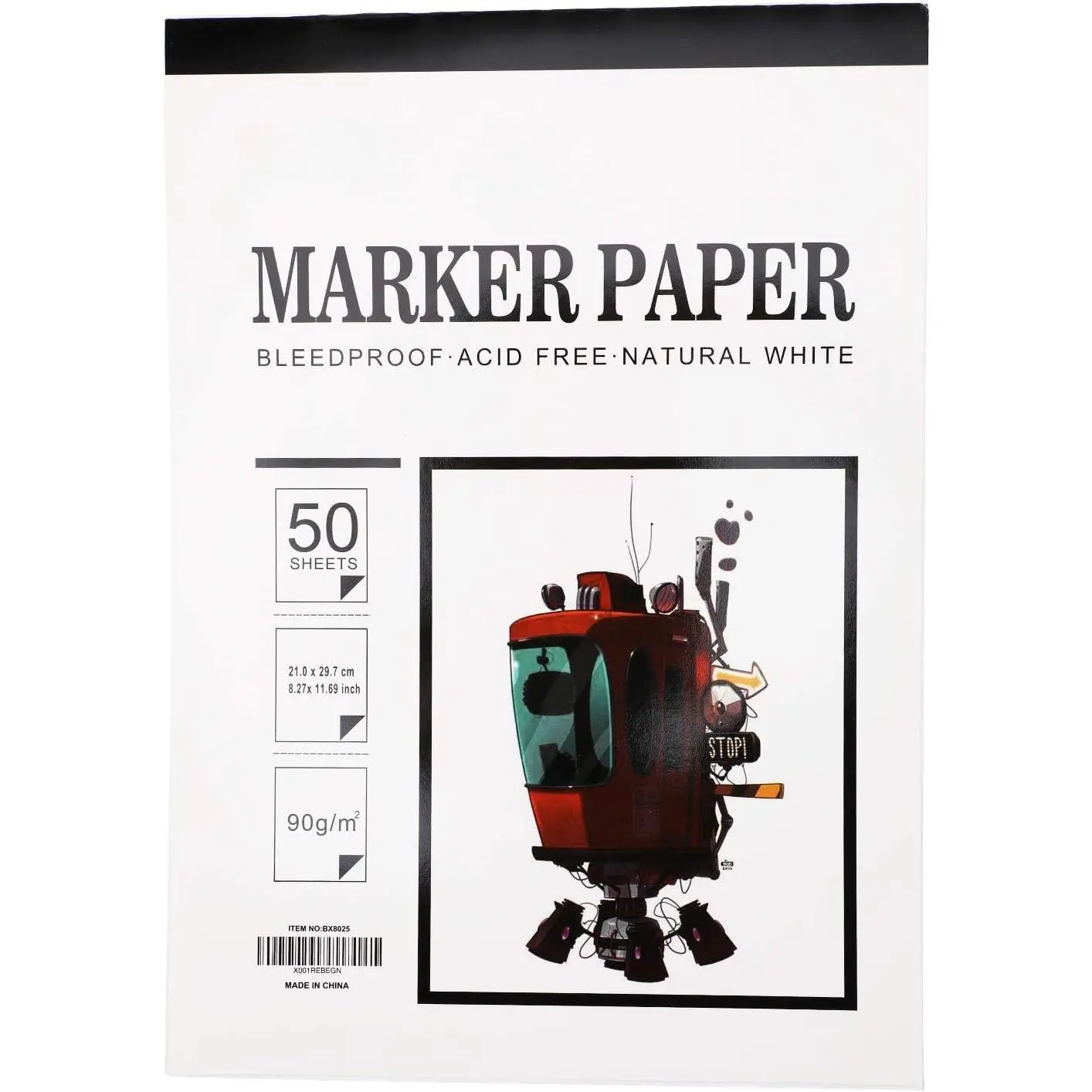 50 Sheets Sketch Marker Paper Pad, Bleedproof Artist Drawing Paper, 8.27 x 11.69 Inch