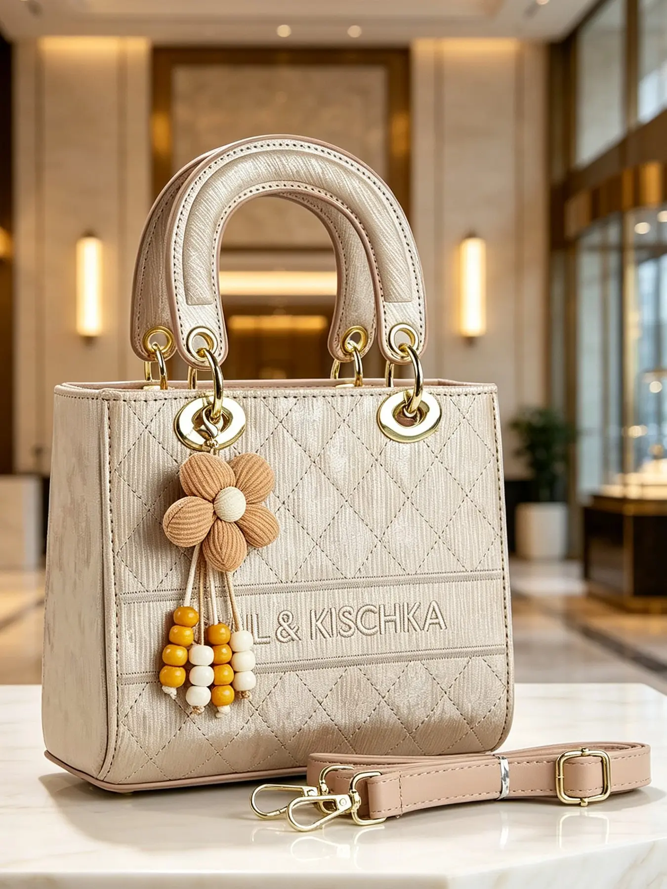 French Pearl Texture Handbag, Unique Design Vintage Flower Pendant, Crossbody Small Bag, Vintage Chic Purse, Elegant Lightweight Daily Commute Women's Bag, Multiple Colors Available
