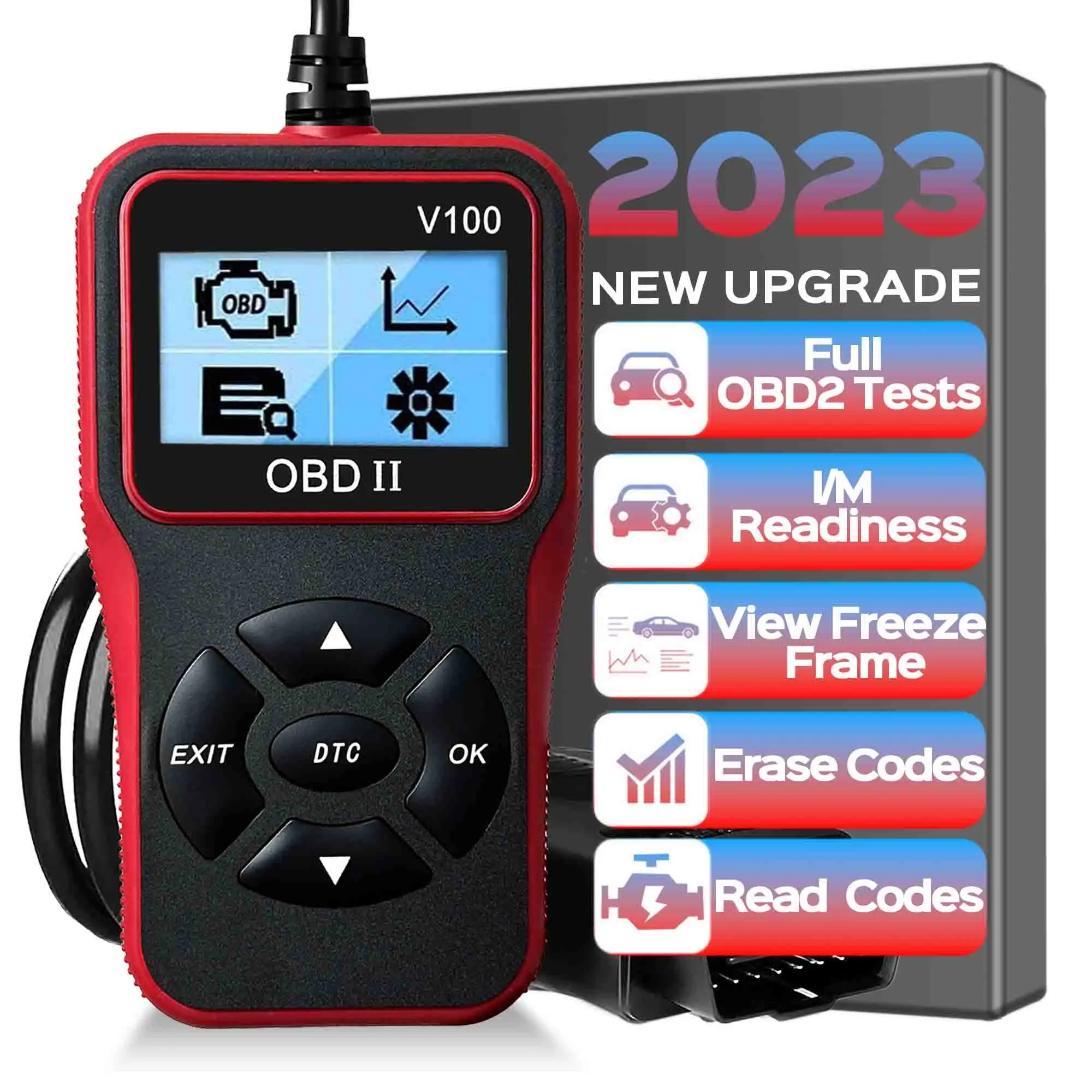 OBD2 Scanner Diagnostic Tool, Car Code Reader with Built in DTC Lookup, Check Engine Light Reader, Live Data, I/M Readiness, Battery Voltage Test, for 1996+ Vehicles