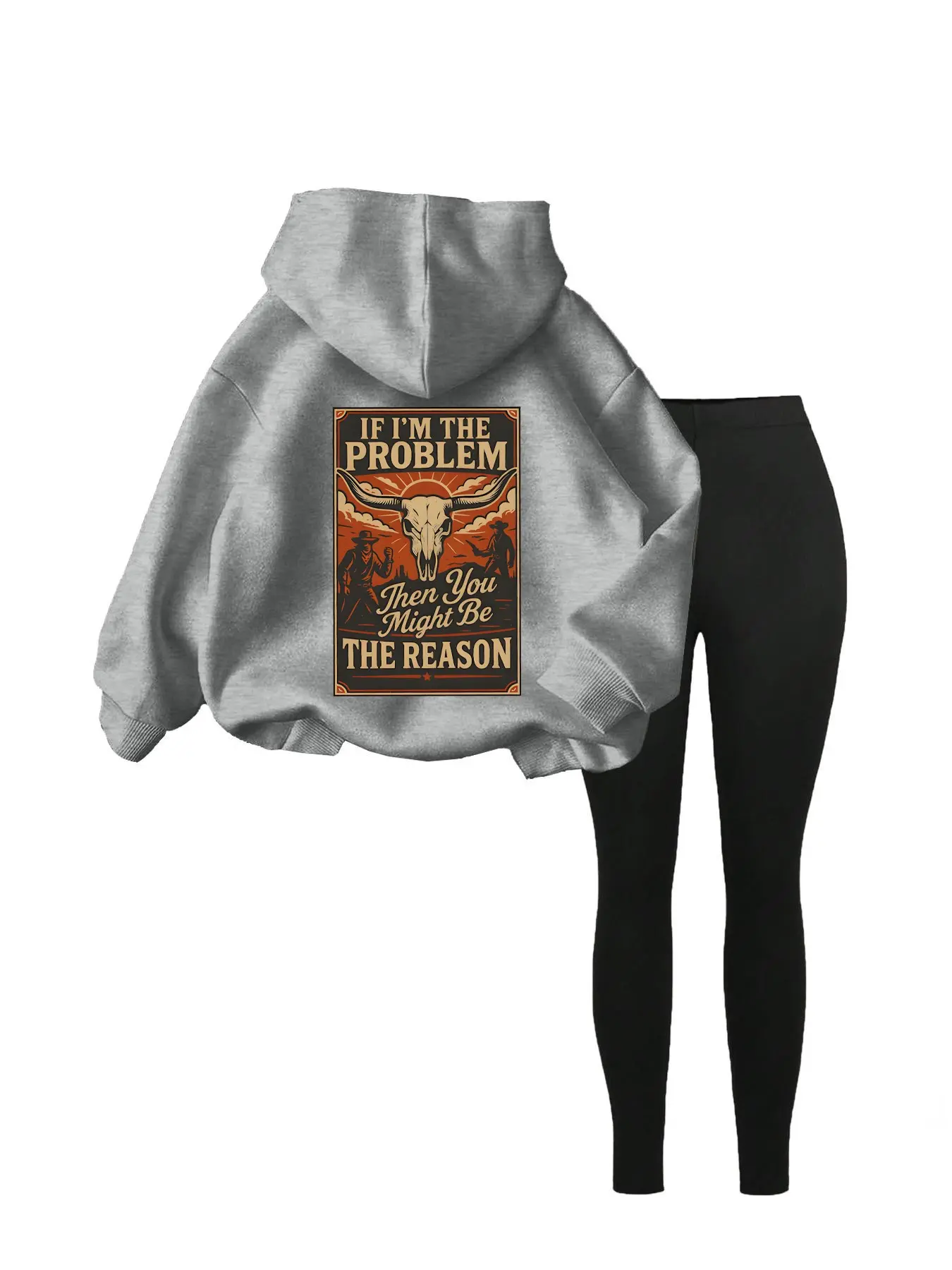 American Western Bull Head Hoodie Set, Loose-Fit Halloween Street Style, Comfortable Soft Fabric, Ideal for Daily Wear & Short Trips