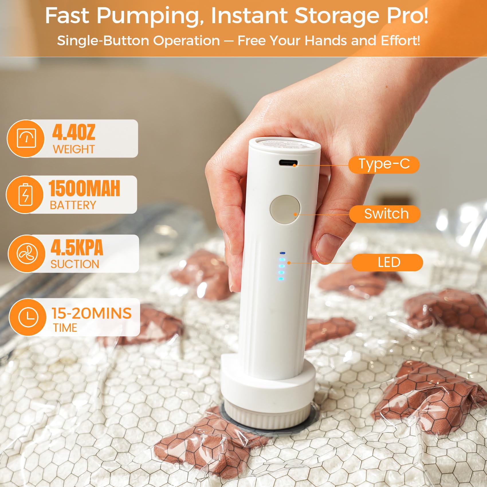 [2026 Upgraded] Cordless Travel Vacuum Bag Set Vacuum Bags for Travel with Rechargeable air Pump, 15 Pack Carry-on Size Compression Packing Bags for Luggage and Suitcase, Space Saver for Clothes and Clothing Travel Zipper Pouches Hands-Free durable pouch