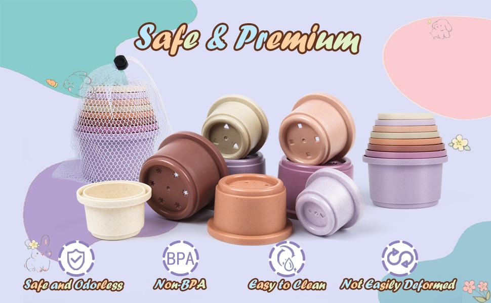 8PCS Stacking Cups for Rabbits, Stackable Bunny Toys, Natural Sugarcane Plastic Pet Nesting Snack Container, Chinchilla, Guinea Pig and Parrot Enrichment Playset for Hiding Food Colorful Bunny Stacking Cups