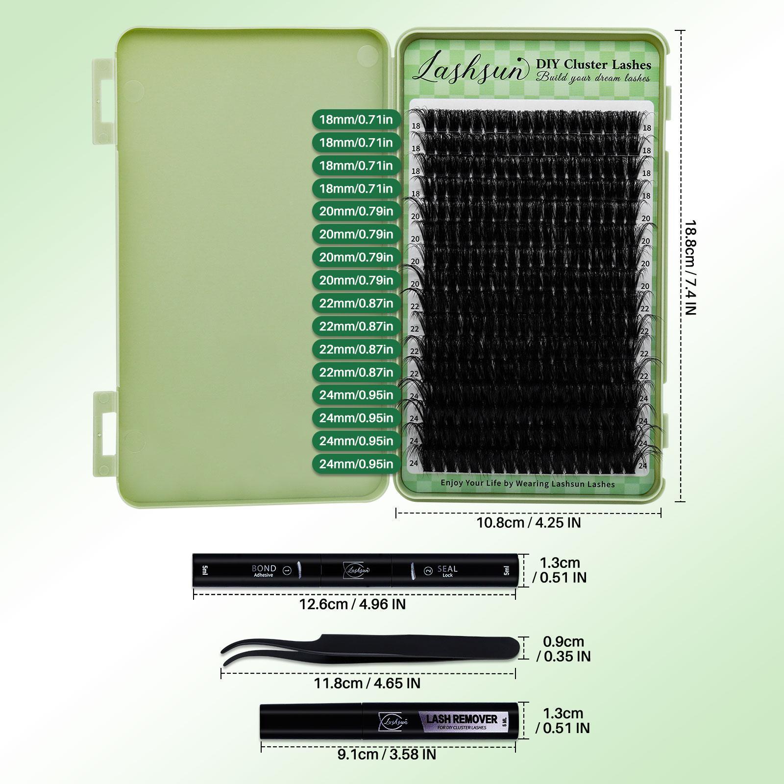 100D D Curl 18-24mm Mixed Length DIY Cluster Lashes Kit, 1 Box Soft and Comfortable False Eyelashes, Long-lasting Lashes Kit for Women & Girls, Individual Lashes Cluster