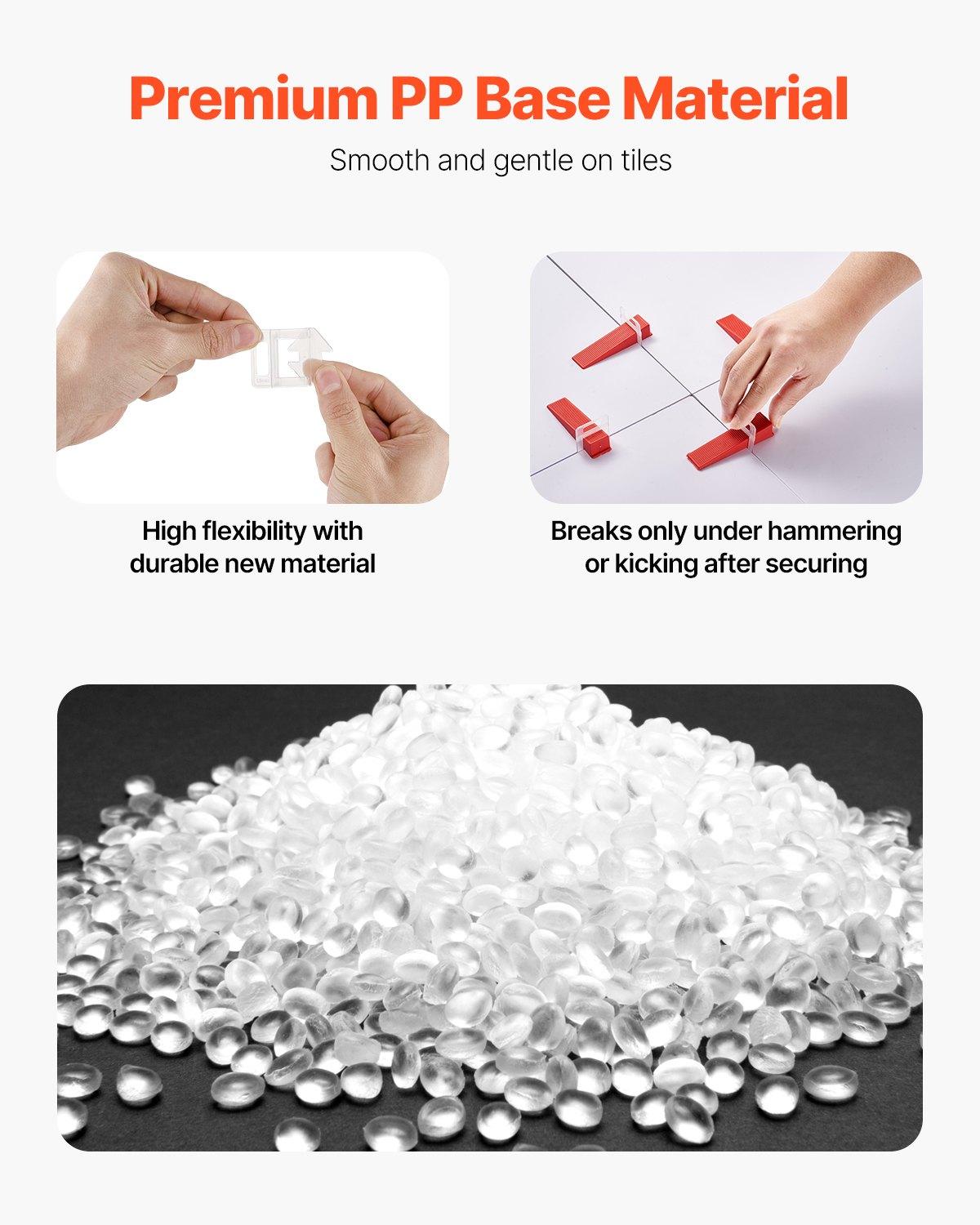 VEVOR Tile Leveling System Clips, 2200-Piece DIY Tile Leveler Spacers, 1/16"(1.5 mm) Tile Leveler Clips, Tile Leveling System Tile Installation Tools for Professional Ceramic Tile, Stone Installation