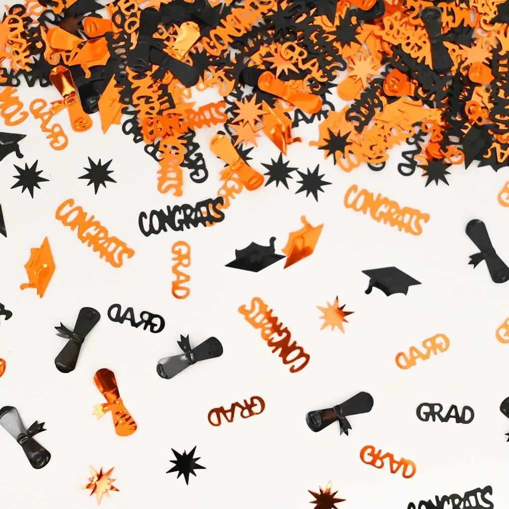 Orange-Black Graduation Confetti - Class of 2026 Graduation Party Table Decorations, Centerpieces (Home Supplies)